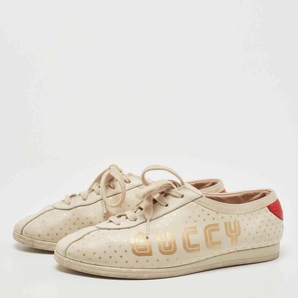 Gucci Beige Leather Falacer Guccy Sneakers